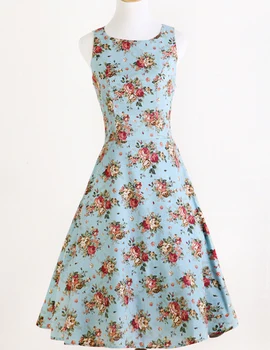kevadel uus mood vintage suurbritannia disainer kleidid tõusis prindi puuvill&lina 50s rockabilly kleit ballile naistele