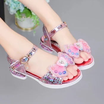 Disney princess kingad tüdrukute sandaalid suvel uus laste rhinestone korter kingad printsess elsa pehme põhjaga non-slip varba kork kingad