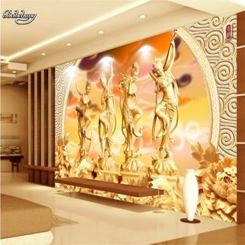 beibehang 3D Skulptuur Dunhuang Sõidavad elutuba Taustaks Kohandatud Suur Pannoo Lausriie de papel parede para quarto