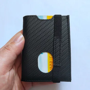 Trifold süsinikkiust Nahk Õhuke Kaart Rahakoti koos kummipaelaga Tõmblukk Mündi Rahakott Meestele Panga ID-Kaardi Omanik RFID Krediitkaardi Juhul
