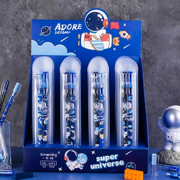 24 set/palju Kawaii Astronaut Gel Pen Set Armas 0,5 mm Must Tint Allkiri Pliiatsid Reklaam Kingitus Kirjatarvete koolitarbed