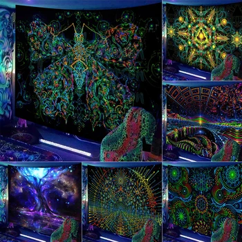 Must Valgus India Meditatsioon Tapestry Hipi UV-Reaktiivne Psühhedeelne Vaip Seina Riputamise Jooga Vaip Boho Tuba Home Decor