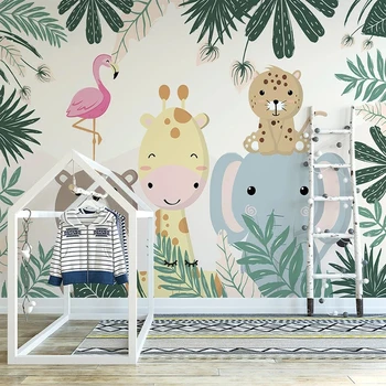 Põhjamaade Käsitsi maalitud Cartoon Džunglis Loomade Foto Murals Tapeet, elutoas TV, Magamistoas Kunst Seina Riie Veekindel Papier Peint