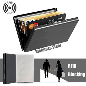 1tk Kaardi Omanik Mehed RFID Blokeerimine Alumiinium Metallist Õhuke Rahakott Raha Bag Anti-skaneerimise Krediitkaardi Omanik Õhuke Juhul Väikeste Meeste Rahakott