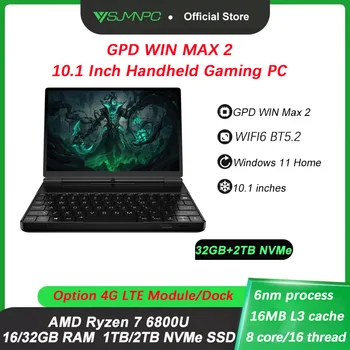 GPD WIN Max 2 10.1 Tolline Pihuarvutite Gaming PC Sülearvuti UMPC 4G LTE AMD 6800U Protsessor Windows 11,16 GB/32GB RAM, 1TB/2TB Ssd Nvme