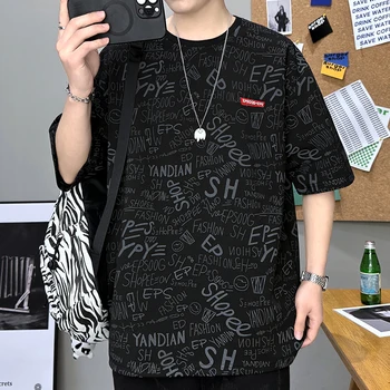 Suvel Lühikeste Varrukatega Harajuku Korea Fashion Valge Must T-Särk Streetwear Hip-Hop Mõõdus T-särk Meeste Top Tees Tshirt Riided