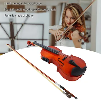 AVE03 4/4 Full Size Akustiline EQ Elektriline Viiul Kit W/Case Vibu String Õla Ülejäänud täispuidust Viiul Algajale Muusikasõpradele