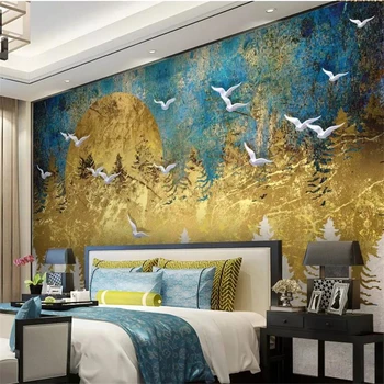 beibehang Kohandatud taustpildi 3d stereo foto seinamaaling Hiina uus abstraktse kunsti kontseptsioon golden männimetsa lind 3d tapeet