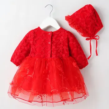 Imiku 1. Sünnipäeva Kleit Beebi Tüdruku Riideid Punane Pits Kleit Printsess Kleidid, Pool Ristimine Riietus 0 1 2 Aasta Müts