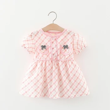 Menoea Vibu Summer Baby Tüdrukud Dress Lapsed Printsess Lühikese Varrukaga Kleit Beebi Riided Imikute Ruuduline Prindi Kleidid Vabaaja Vestidos