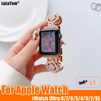 Bling Diamond Rihm Apple Watch Band 49mm 40mm 45mm 44mm 41mm 42 38mm Metallist Vöö jaoks Iwatch Ultra Seeria 7 SE 6 5 4 Käevõru