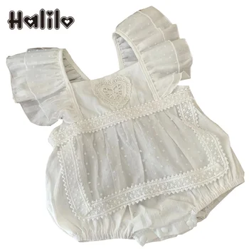 Halilo Beebi Tüdruk Bodysuits Puuvill on Valge Tahke aine, Värv Backless Suvel Printsess 1. Sünnipäeva Imikute Rõivad