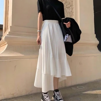 Korea Fashion Kõrge Vöökoht-line Seelik Naiste Elegantne Ebaregulaarne Plisseeritud Seelik Naiste Suvel 2023 Slim Fit Must Faldas Mujer Uus