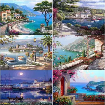 GATYZTORY Diy Värvimine Poolt Numbrid Vahemere-Maastiku Pildi Number, Lõuend Kodu Kaunistamiseks Seina Kunsti