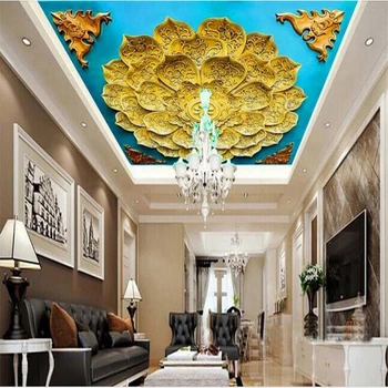 beibehang Suur kohandatud taustpildi 3D gold lotus reljeef zenith elutoa lagede seinamaaling teenetemärgi