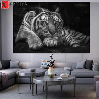 Diamond Maali Must ja valge loomade kunst, tiiger 5d ristpistes Diamond Tikandid Mosaiik Kingitus Home Decor Näputöö Pilt