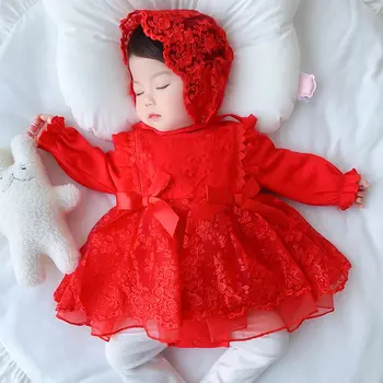 Kevadel ja Suvel Beebi Tüdruk Pits Kleit Printsess hispaania Stiilis Müts Pikad Varrukad Sobivad Luksus Red Bow Ouffy Seelik