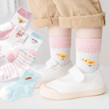 5Pairs/palju Summer Baby Tüdrukud SocksBreathable Õhuke Silmadega Lapsed, Poiss, Tüdrukud Sokk Cartoon Lill Puuvillased Triibulised Sokid