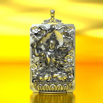 FoYuan Hõbeda Värvi Tahke Tuhat Käega Bodhisattva Avalokitesvara Ripats Mees Kaelakee koos Kaheteistkümne Zodiac Märke