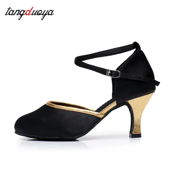Ladina tantsu kingad naiste must siid Salsa, Tango Jazz Tüdruk Tantsusaal ametialase tantsu kingad naiste kõrged kontsad 5/7cm Tangduoya