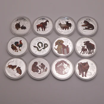 Austraalia Zodiac Loomade Aastal Tiiger &Draakon& Kitse-Hõbe Mündi 1 Oz Värvitud Tänutahvlid Medal Käsitöö Kogumise Müntide