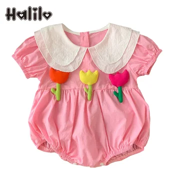 Halilo Baby Girl Suvel Bodysuits Cotton Flower Peter Pan Krae Princess Sünnipäev Imikute Rõivad