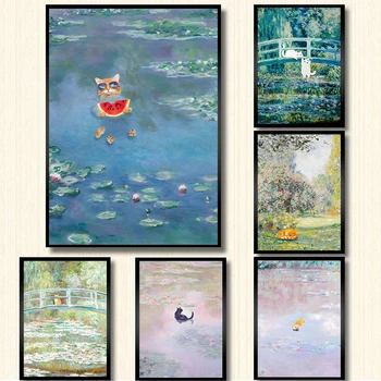 Naljakas, Armas Kasside Tiik Lõuend Maalikunsti Claude Monet Lily Loodus Maastik Reprodutseerimine Prindi Plakat Seina Art Tuba Decor