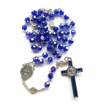 Sinine Kristall Rant Roosipärja Kaelakee Vintage Katoliku Usulised Rist Jeesuse Ripats Kaelakeed, Meeste, Naiste Ehted