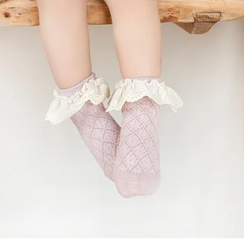 FOCUSNORM 4 Värvi Beebi Tüdrukud Ruffled Sokid Lacework Teenetemärgi Satsiline Pahkluu Sokid Väikelastel 0-2 Aastat