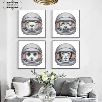 Astronaut Loomade Plakat Põhjamaade Minimalistlik Seina Art Square Lõuendile Maali Kass, Lõvi, Karu, Koer, Pildid Kodus Kids Room Decor