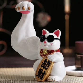 Kuldne Vaik Lihaste Käe Õnnelik Õnn Kass Figuriin Armas Loomade Kuju Elutuba Feng Shui Ornament Skulptuur Kodu Kaunistamiseks
