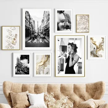 Vintage Must Valge Paari Linna Šampanja Kuldne Tüdruk Seina Art Printida Plakateid Elutuba Teenetemärgi Kodus Lõuend Pildid Värvimine