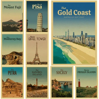 Maailma tuntud Vaatamisväärsused Plakat Külastada Gold Coast/Pisa Retro Prindi Reisija Koju, Tuba Decor Maalilised Kohad Seina Värvimine