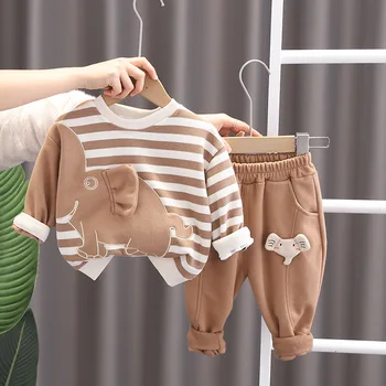 Kevadel väikelapse beebi poistele tüdrukute riided varustus kandke triibuline komplekti pullover kampsun püksid sport ülikond imikute rõivad komplekti