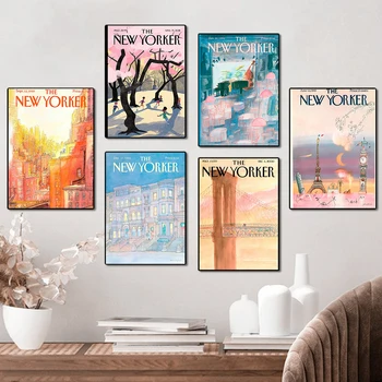 New Yorker Magazine Lõuend Print Retro Plakatid ja Pildid Vintage Seina Art Pilte elutuba Kodu Kaunistamiseks Maalid