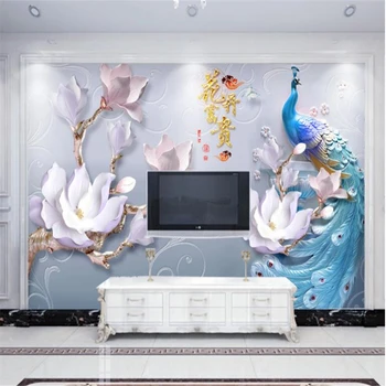 beibehang Custom, 3D photo müüri sisse pressitud õied rikas kaasaegne minimalistlik paabulind taust seina paberid home decor de papel pare