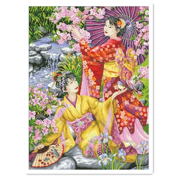Jaapani ilu ristpistes kevadel tüdrukud 18ct 14ct 11ct valge riie puuvillane lõng tikandid DIY käsitöö näputöö