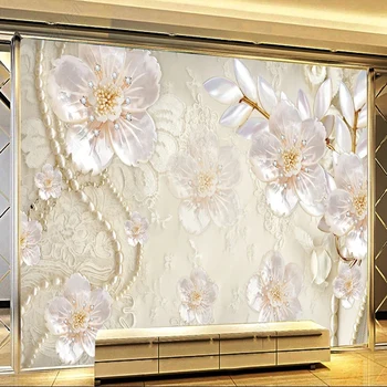 Custom Seinamaaling Tapeet Euroopa Stiilis Ehted on sisse Pressitud Lilled TV Taust Seina Kleebis Fresko De Papel Parede 3D Kodu Sisekujundusega
