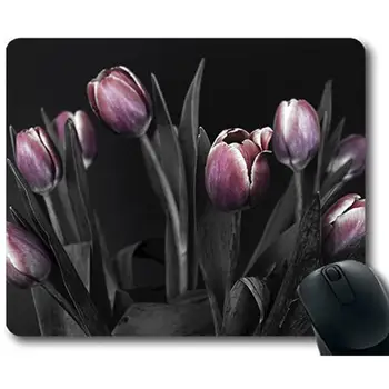 (Täppis-lukk serv mouse pad) Tulbid Lilled, Roosa, Must Ja Valge Laadi Kevad Gaming mouse pad mouse mat for mac või arvuti