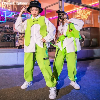 Poisid Hip-Hop Roheline Vest Cargo Pant Tüdrukud Lahe Joggers Riided Seab Lapse Street Dance Kids Streetwear Jazz Performance Kostüümid