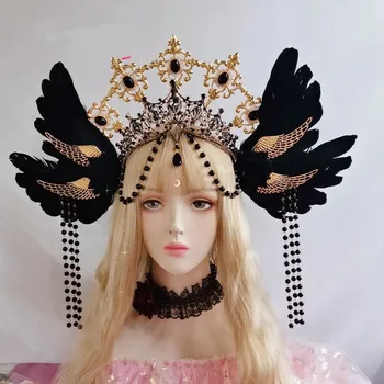 Lolita Jumalanna Kostüüm KC Peapael Ingel Kuld Jumalanna Headpiece Neitsi Maarja Halo Võra Pruut Bead Chain Barokk Tiara Peakatet