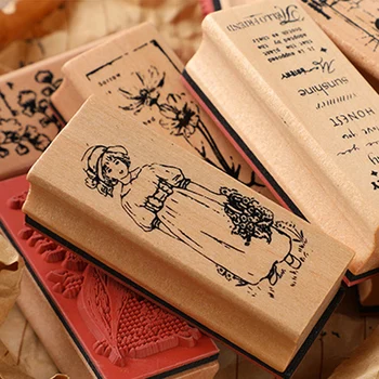 Vintage Õie tüdruk Raamat Teenetemärgi tempel taim muru puidust templid scrapbooking kirjatarvete DIY käsitöö standard tihend