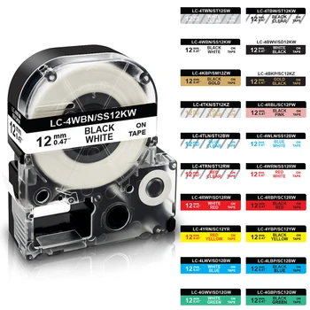 Topcolor 6 mm 9 mm 12 mm Värviline Silt Lindid Ühilduvad Epson Label Printer SS12KW jaoks KingJim Label Maker LW300 400 500 600 700