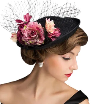 Pulm Must Loor Fascinators Müts Naiste Elegantne Kiriku Lill Pilleri Karp Müts Net Peakatet Sõidu Chapeau Mariage Femme