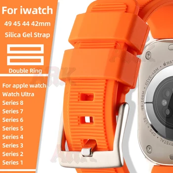 Silikoonist Rihm Apple Watch Seeria Ultra 7 8 SE 6 5 4 3 44mm 45mm 42mm Käevõru Apple Vaadata Ultra Bänd 49mm Elujõudu Oranž