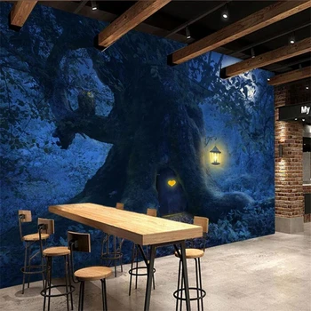 beibehang Kohandatud taustpildi 3d seinamaaling unistav ilus mets, suur puu, kuu, öö big tree maastiku taustal seina paber seinamaaling