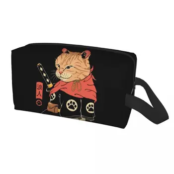 Jaapani Ninja Cat Kosmeetika Kott Naiste Mood Suur Võimsus Samurai Katana Meik Juhul Ilu Säilitamine Tualett-Kotid