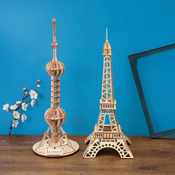 Oriental Pearl Tower Mini Mudel 3d Puidust Puzzle Käsitöö Diy 3D Puidust Pusled Mõistatusi Lastele 7-14 Aastat Vana Miniatuurid